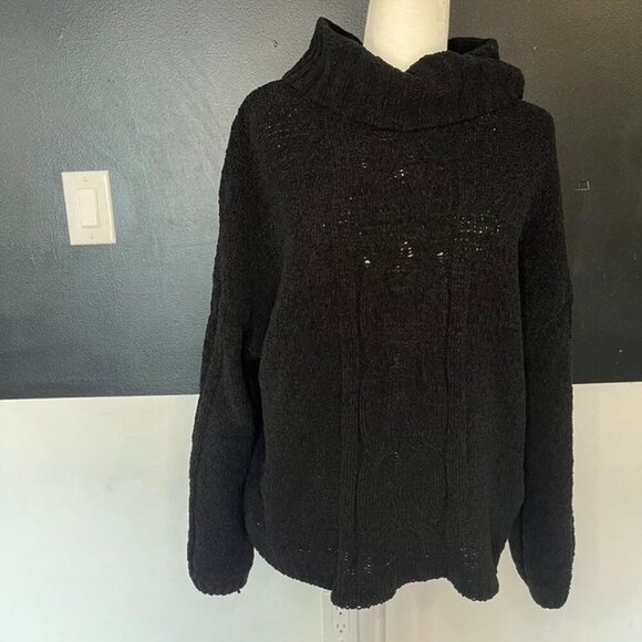 Seven7 Black Chunky Knit Cowl Neck Sweater XL - Picture 3 of 15